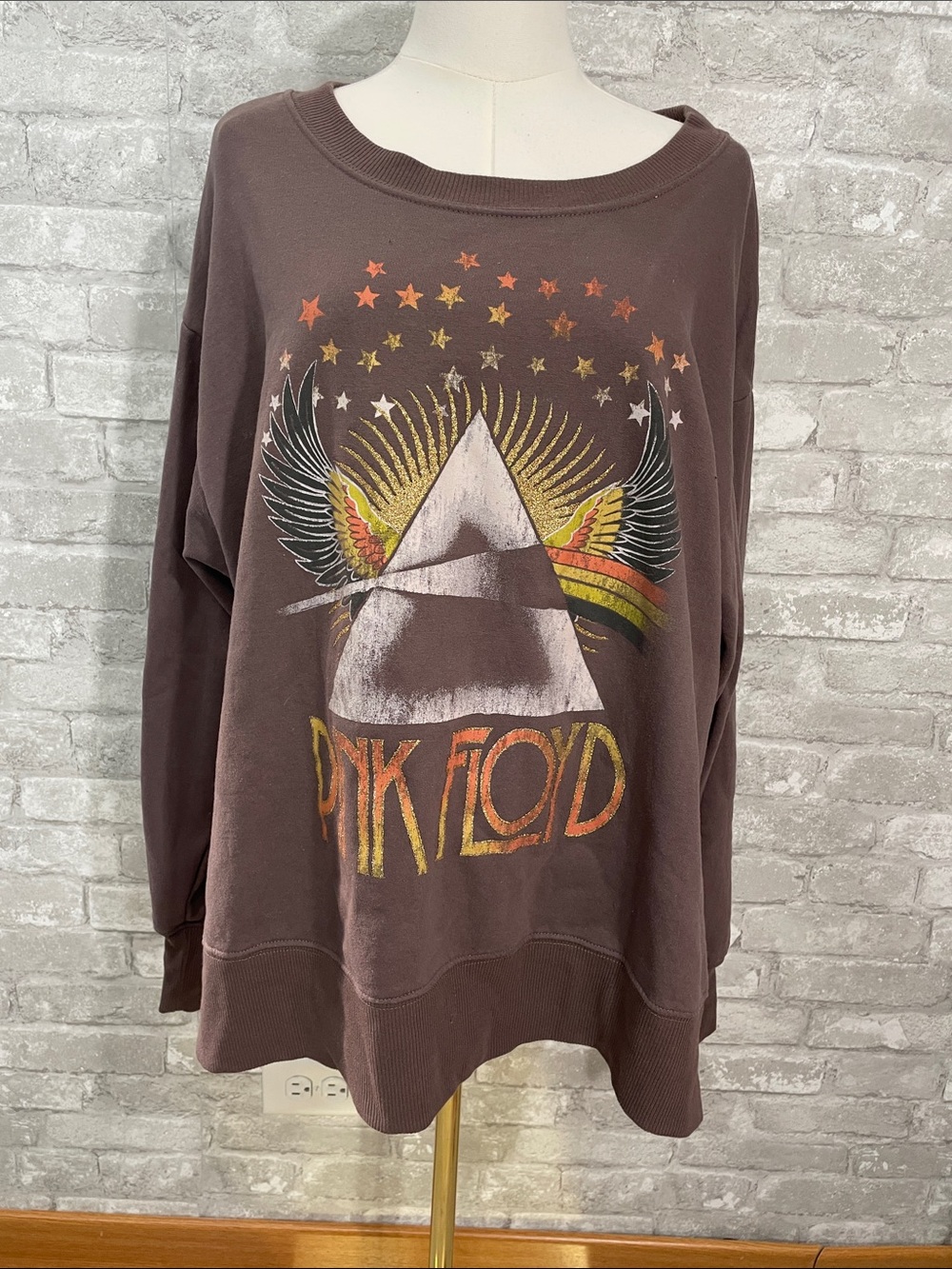 Pink Floyd Brown Pullover with Prism, Wings & Stars Graphic